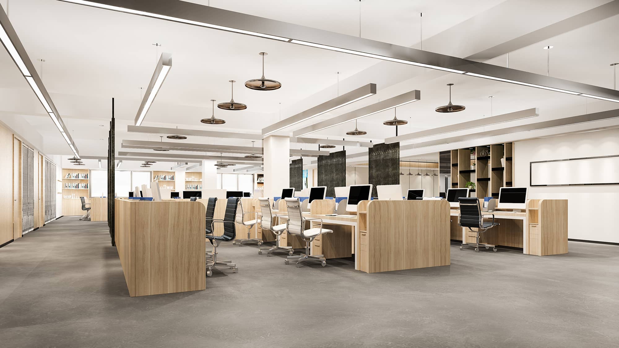 An empty office with empty cubicles.  